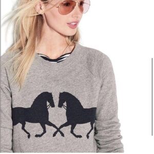 J. Crew Gray Sweater with Black Horse Design
